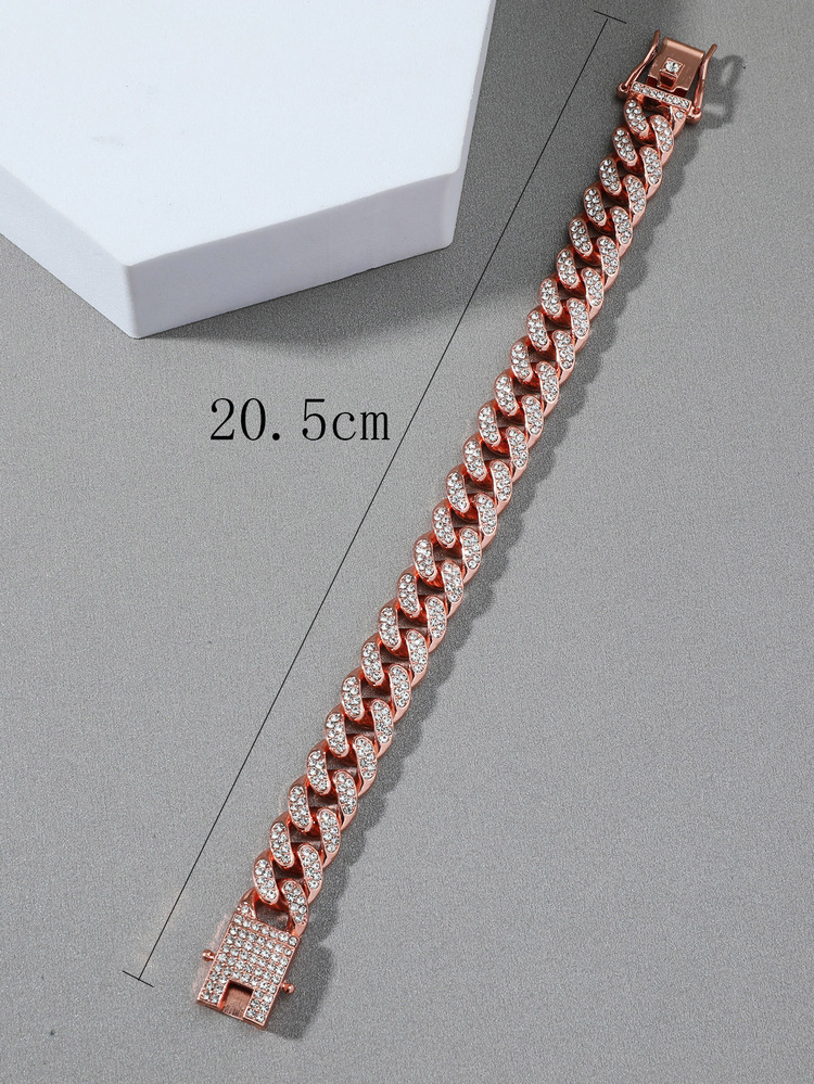 1入組男士風格水鑽手鏈 - 玫瑰金 - 查看 3