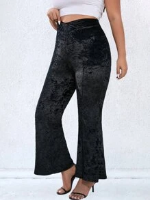 Celure Plus Overlap Waist Velvet Flare Leg Trousers - Black - View 3