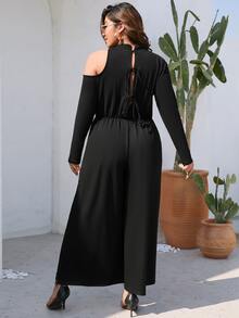 SHEIN Clasi Plus Cut Out Shoulder Wide Leg Jumpsuit - Black - View 2
