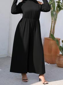 SHEIN Clasi Plus Cut Out Shoulder Wide Leg Jumpsuit - Black - View 5