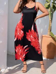 SHEIN Holidaya Vestido de tirantes con estampado floral - Negro - Ver 3