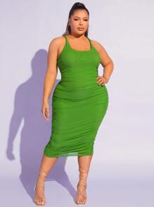 SHEIN SXY Vestido ajustado unicolor fruncido - Verde - Ver 5