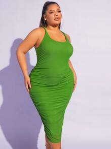 SHEIN SXY Vestido ajustado unicolor fruncido - Verde - Ver 1