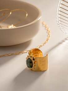 1個太陽幾何圖案18k鍍金鑲嵌天然非洲綠松石開口不鏽鋼指環,適用於女性日常佩戴 - 彩色 - 查看 4