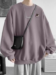 Manfinity Hypemode Men Bear Pattern Drop Shoulder Loose Sweatshirt - Dusty Purple - View 1