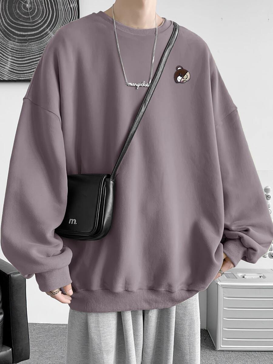 Manfinity Hypemode Men Bear Pattern Drop Shoulder Loose Sweatshirt - Dusty Purple - View 1