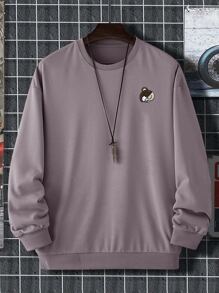 Manfinity Hypemode Men Bear Pattern Drop Shoulder Loose Sweatshirt - Dusty Purple - View 3