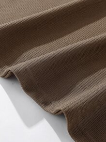 Manfinity Hypemode 男士寬鬆短袖T恤，圓領下擺，短袖平面圖形休閒夏季聚酯纖維材質 - 棕色 - 查看 4