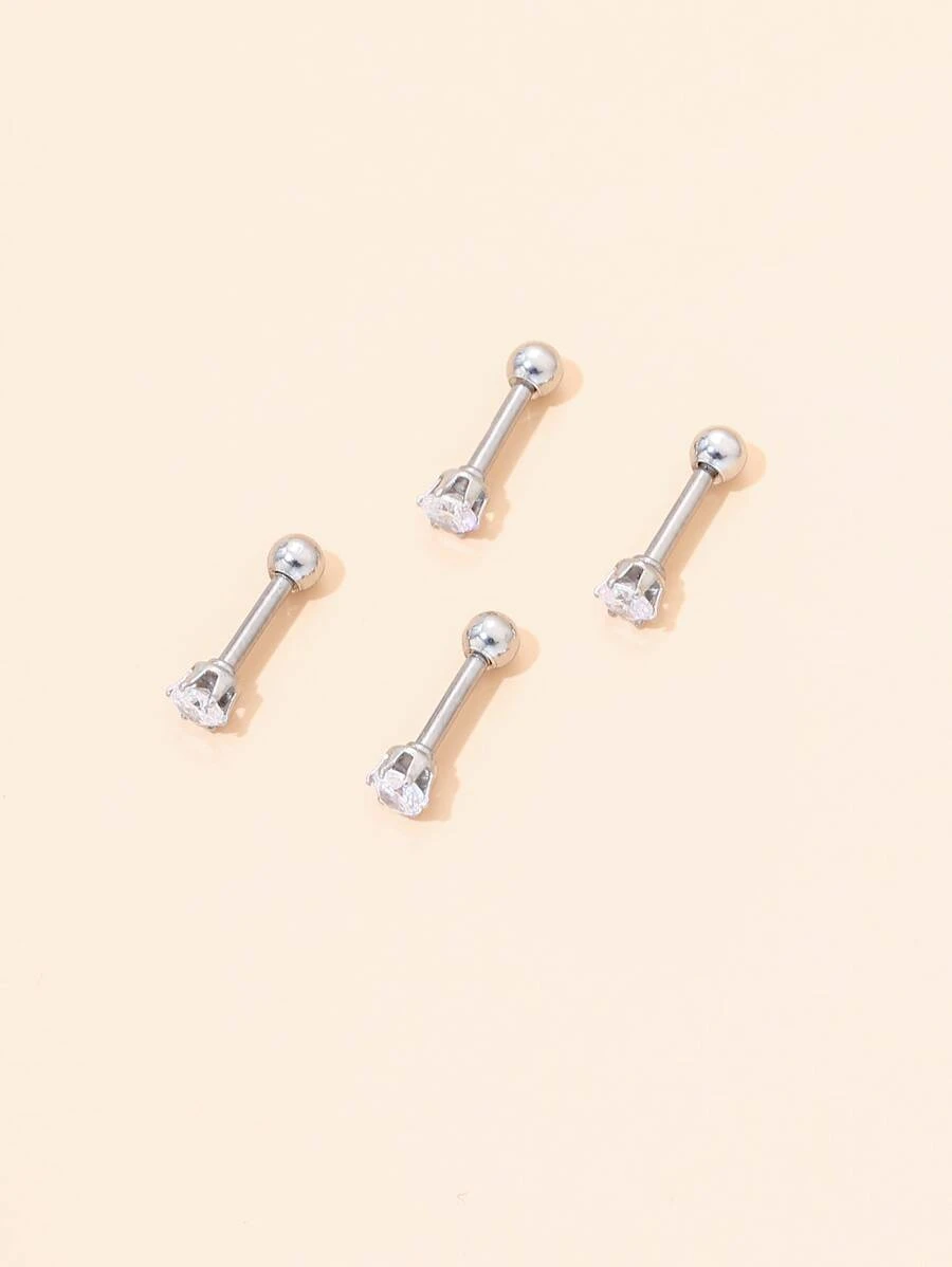 4pcs/set Cubic Zirconia Decor Stud Earring - Silver - View 1
