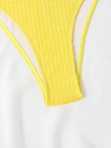 純色一字肩夏季沙灘比基尼套裝，附沙灘裙 - 黃色 - 查看 3