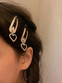 2入組心形裝飾扣緊夾，街頭休閒蝴蝶結 - 銀色 - 查看 2