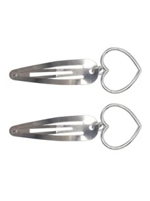 2入組心形裝飾扣緊夾，街頭休閒蝴蝶結 - 銀色 - 查看 3