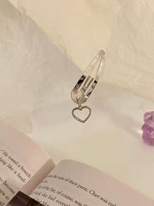 2入組心形裝飾扣緊夾，街頭休閒蝴蝶結 - 銀色 - 查看 5