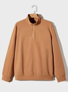 Manfinity RelaxMax Men Quarter Zip Sweatshirt - Khaki - View 1