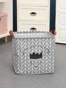 1入組幾何和標語圖案可折疊洗衣籃 - 灰色 - 查看 1