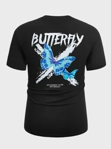 Manfinity LEGND 男士蝴蝶和標語圖案T恤 - 黑色 - 查看 1