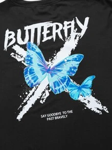 Manfinity LEGND 男士蝴蝶和標語圖案T恤 - 黑色 - 查看 4