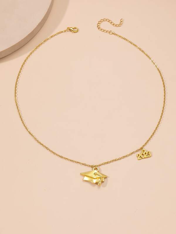 Year Number & Graduation Hat Charm Necklace SHEIN UK