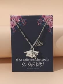 Collar con accesorio número de año & Sombrero de graduacion - Plateado - Ver 1