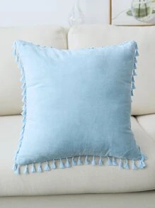 1 pieza Funda de cojín sin relleno ribete con fleco - Celeste - Ver 3