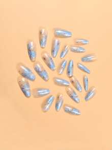 JOYME 24pcs Long Coffin Sun Pattern Fake Nail & 1pc Nail File & 1sheet Tape - Multicolor - View 5