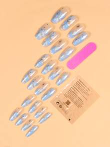 JOYME 24pcs Long Coffin Sun Pattern Fake Nail & 1pc Nail File & 1sheet Tape - Multicolor - View 2