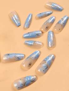 JOYME 24pcs Long Coffin Sun Pattern Fake Nail & 1pc Nail File & 1sheet Tape - Multicolor - View 6