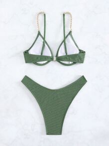 Chain Linked Underwire Summer Beach Bikini Set - Green - View 2
