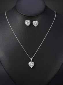 3pcs/set Cubic Zirconia Heart Decor Jewelry Set - Silver - View 1