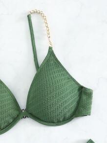 Chain Linked Underwire Summer Beach Bikini Set - Green - View 5
