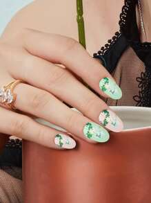 JOYME 24pcs Short Oval Fake Nail & 1sheet Tape & 1pc Nail File - Multicolor - View 1