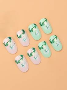 JOYME 24pcs Short Oval Fake Nail & 1sheet Tape & 1pc Nail File - Multicolor - View 3