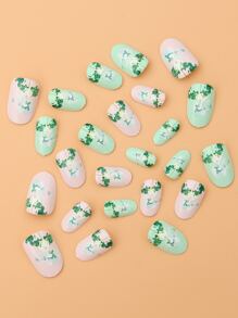 JOYME 24pcs Short Oval Fake Nail & 1sheet Tape & 1pc Nail File - Multicolor - View 4