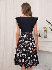 Đầm Xù Dây kéo Hoa Thanh lịch - màu đen - Xem 2