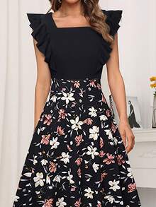 Đầm Xù Dây kéo Hoa Thanh lịch - màu đen - Xem 4