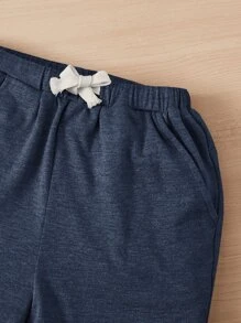 SHEIN Leap Crew Baby Boy Letter Patched Detail Tee & Tie Front Shorts - Navy Blue - View 3