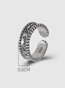 Letter Detail Silver Cuff Ring - Antique Silver - View 5