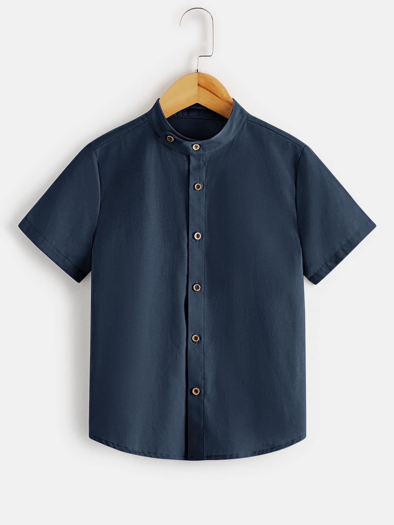 SHEIN Áo sơ mi Trai Nút phía trước màu trơn Giải trí - Màu xanh hải quân - Xem 1