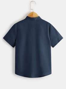 SHEIN Áo sơ mi Trai Nút phía trước màu trơn Giải trí - Màu xanh hải quân - Xem 2