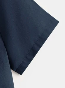 SHEIN Áo sơ mi Trai Nút phía trước màu trơn Giải trí - Màu xanh hải quân - Xem 4