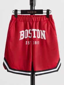 SHEIN 男孩字母圖案織帶拼接短褲