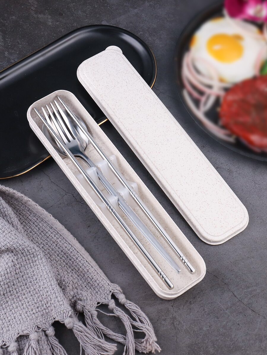 1set Stainless Steel Flatware & 1pc Box - Silver - View 1