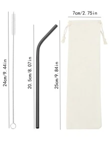 8 件不锈钢吸管、2 件清洁刷和 1 件储物袋套装、厨房、圣诞礼物、学校用品 - 黑色 - 查看 2