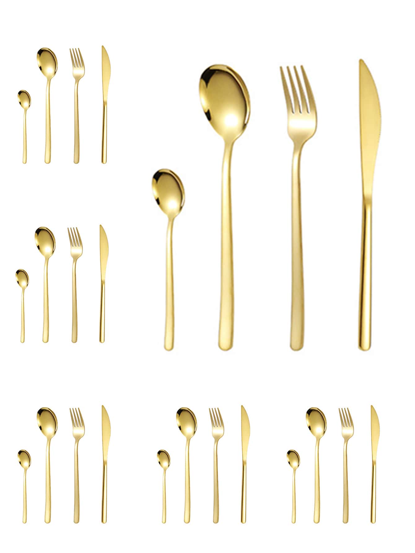 24pcs Stainless Steel Flatware Set, Elegant Gold Reusable Dessert Spoon Fork Knife Set For Kitchen - Gold - View 1