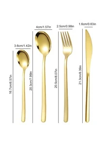 24pcs Stainless Steel Flatware Set, Elegant Gold Reusable Dessert Spoon Fork Knife Set For Kitchen - Gold - View 2