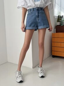 FRIFUL 女性翻邊牛仔短褲 - 中等水洗藍 - 查看 6