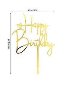 1pc Plastic Cake Topper, Modern Gold Happy Birthday Letter Heart Cake Decoration For Birthday Party - Gold - View 2