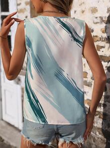 SHEIN LUNE 筆刷圖案無袖襯衫 - 薄荷綠 - 查看 3