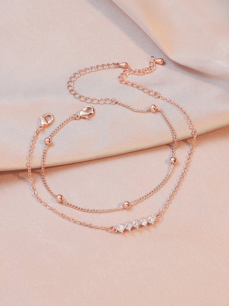 2入組/套方晶鋯石和珠子裝飾手環適合女士適合派對宴會婚禮 - 玫瑰金 - 查看 1