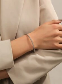 rakol Vòng tay trang trí bằng đá khối Zirconia cho phụ nữ cho tiệc tiệc cưới - Bạc - Xem 4